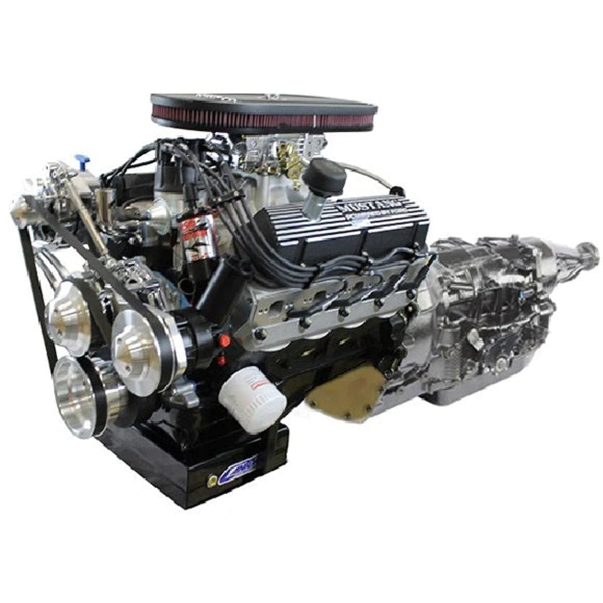 Ford Small Block Compatible 347 c.i. Engine and 4R70W Automatic Transmission - 415 Horsepower - Mustang Edition Builder Series - Polished Pulley Kit - Carbureted