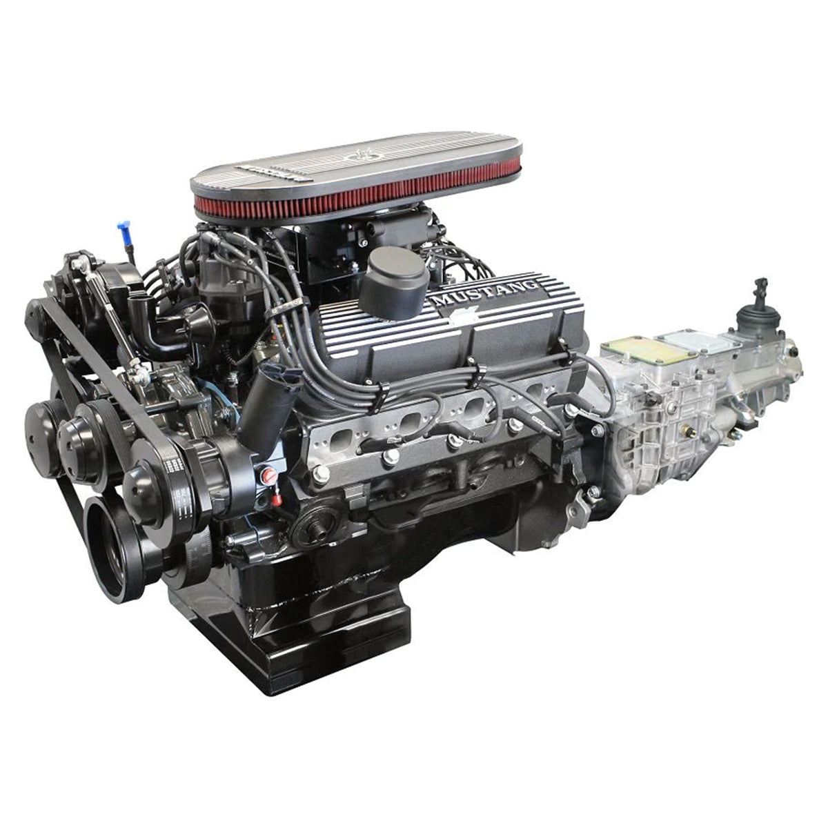 Ford Small Block Compatible 347 c.i. Engine and TKX Manual Transmission - 415 Horsepower - Mustang Edition Builder Series - Black Pulley Kit - Carbureted