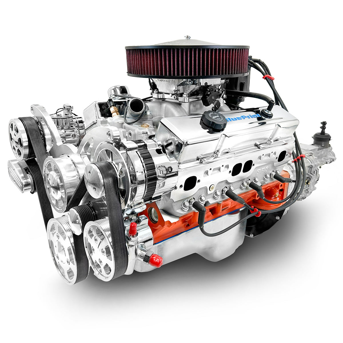 GM Small Block Compatible 427 c.i. Pro Series Engine and TKX Manual Transmission - 540 Horsepower - Standard Edition Builder Series - Polished Pulley Kit - Fuel Injected