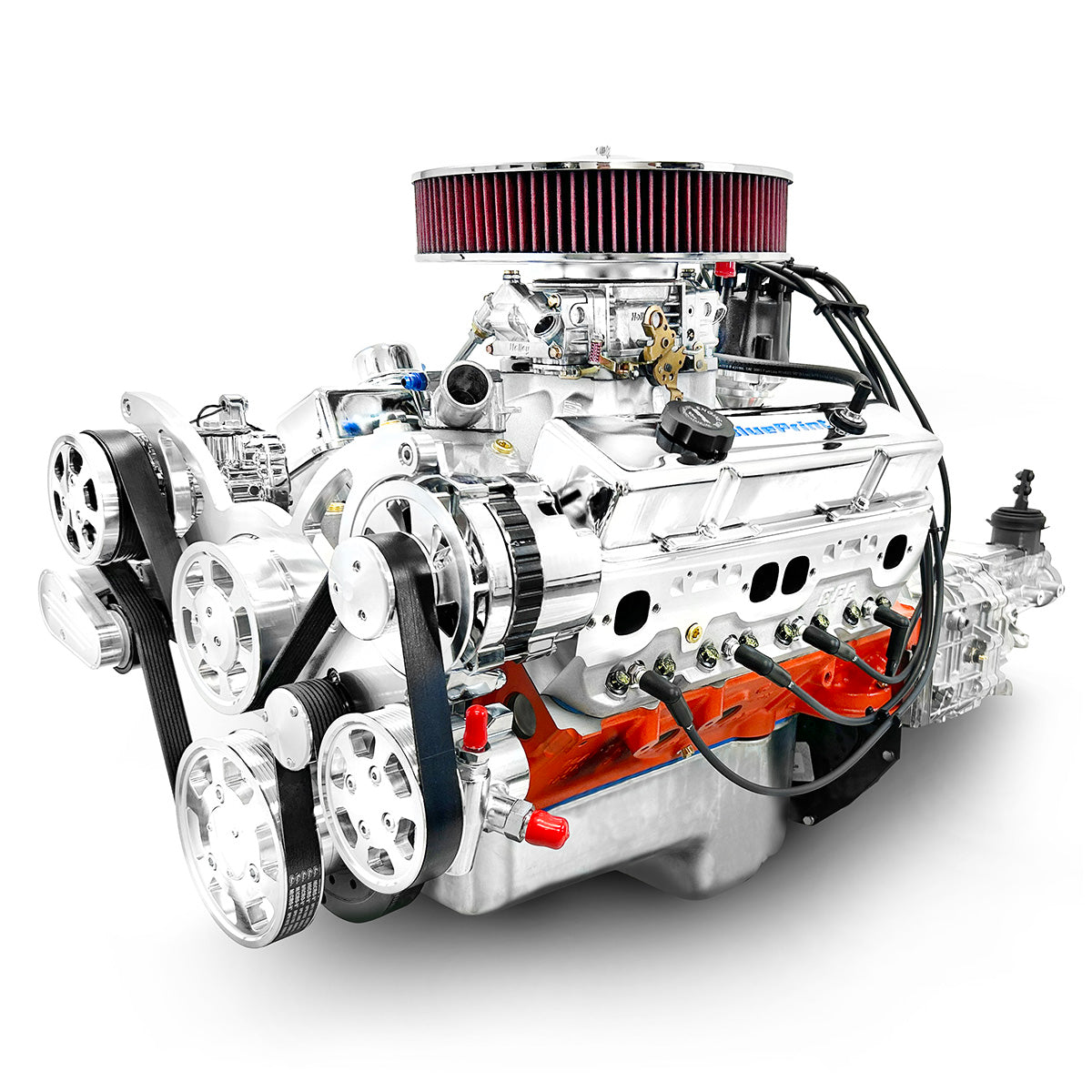 GM Small Block Compatible 427 c.i. Engine and TKX Manual Transmission - 540 Horsepower - Standard Edition Builder Series - Polished Pulley Kit - Carbureted