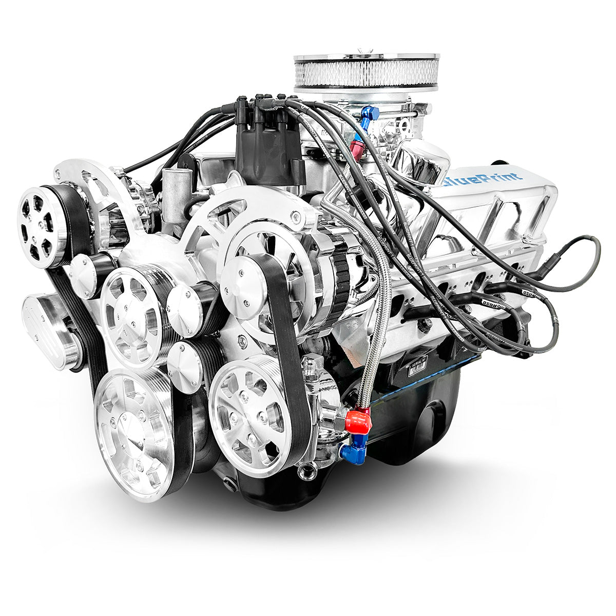 Ford Small Block Compatible 302 c.i. Engine - 361 Horsepower - Deluxe Dressed - Polished Pulley Kit - Rear Sump - Carbureted