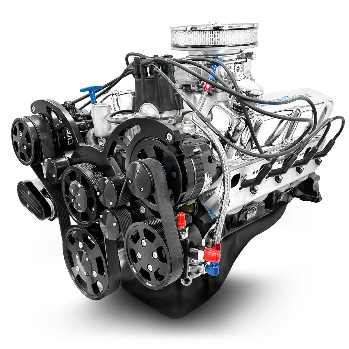 Ford Small Block Compatible 347 c.i. Engine - 415 Horsepower - Deluxe Dressed with Black Pulley Kit - Carbureted