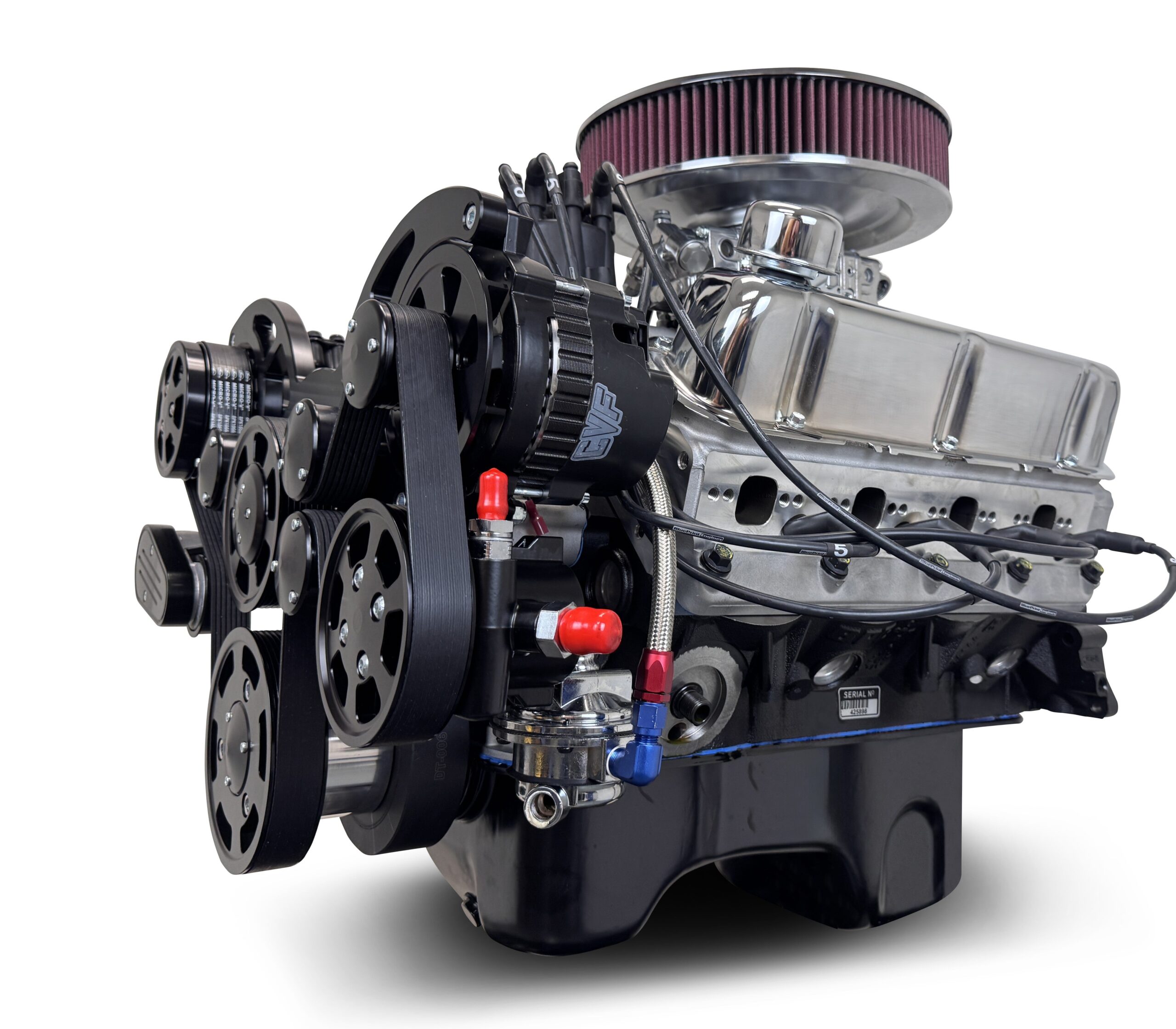 Ford Small Block Compatible 347 c.i. Engine - 415 Horsepower - Deluxe Dressed - Black Pulley Kit - Rear Sump - Carbureted