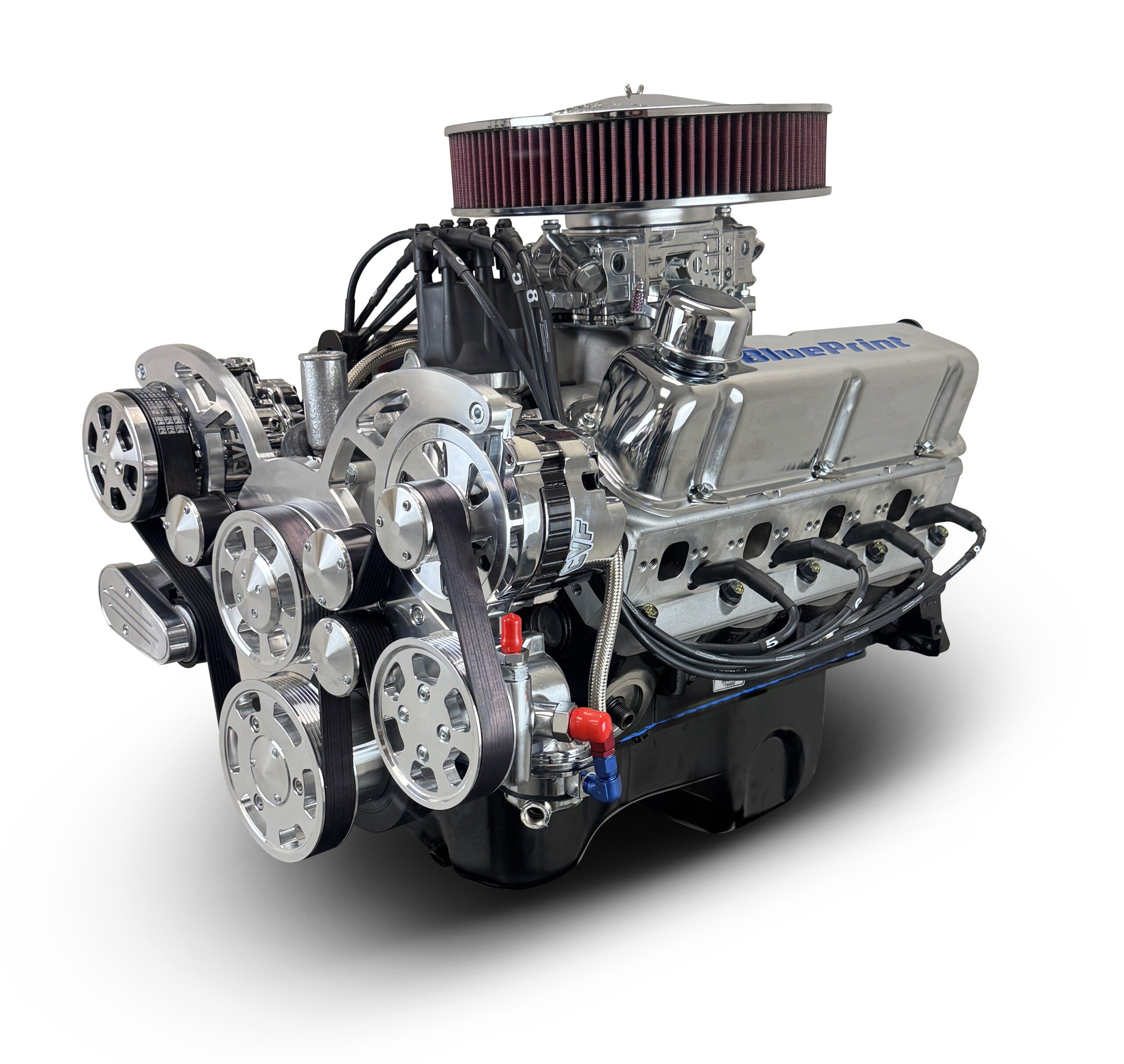 Ford Small Block Compatible 347 c.i. Engine - 415 Horsepower - Deluxe Dressed - Polished Pulley Kit - Rear Sump - Carbureted