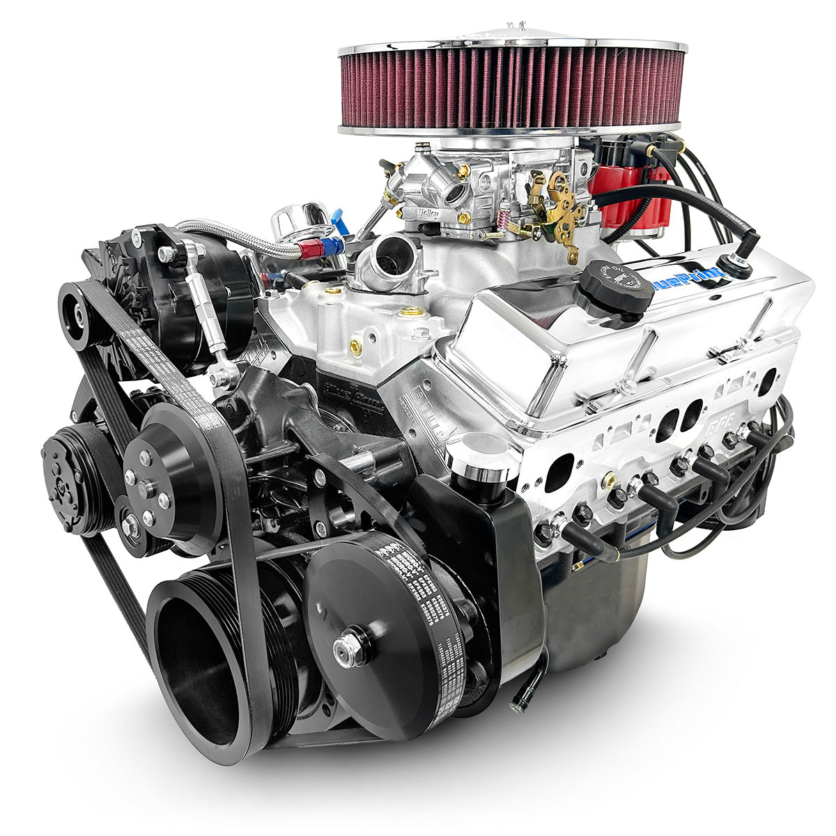GM Small Block Compatible 383 c.i. Engine - 436 Horsepower - Deluxe Dressed with Black Pulley Kit - Carbureted