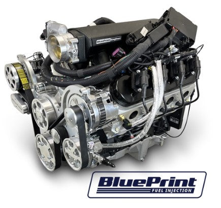 GM LS Compatible 427 c.i. Pro Series Engine - 600 Horsepower - Deluxe Dressed - Polished Pulley Kit - BluePrint Engines Calibrated ECU