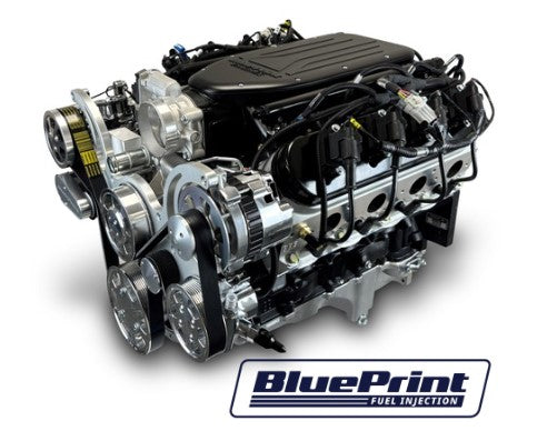 GM LS Compatible 427 c.i. Pro Series Engine - 585 Horsepower - Deluxe Dressed - Polished Pulley Kit - BluePrint Engines Calibrated ECU