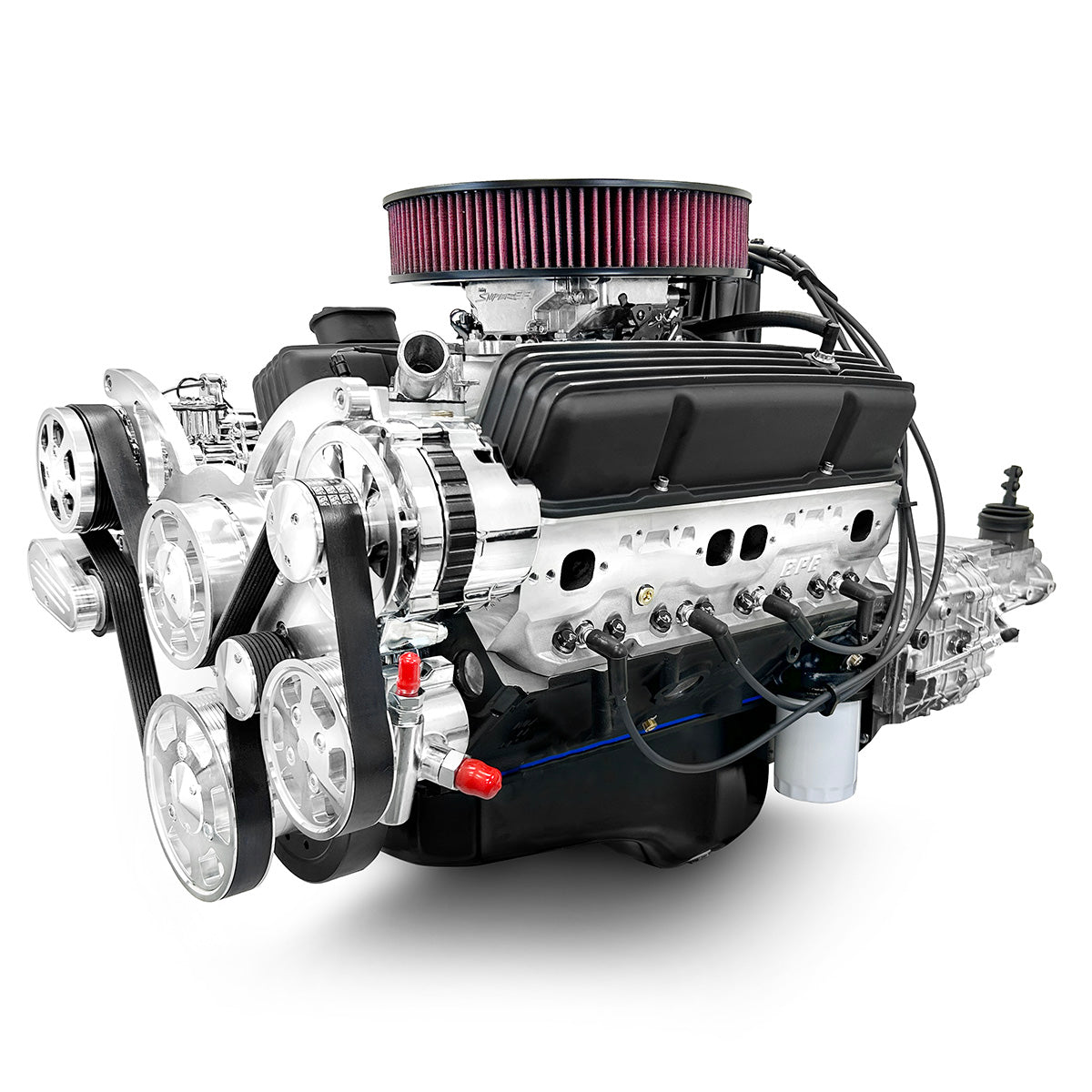 GM Small Block Compatible 383 c.i. Engine and 700R4 Automatic Transmission - 436 Horsepower - Standard Edition Builder Series - Polished Pulley Kit - Fuel Injected